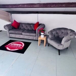 Grey Chesterfield 3 Seater Sofa & Matching Armchair